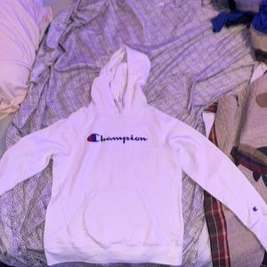 Small white champion hoodie.